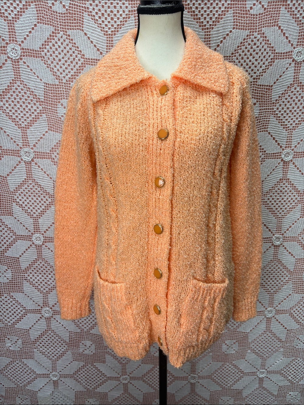 Vintage Woodward’s peach bouclé cardigan jacket